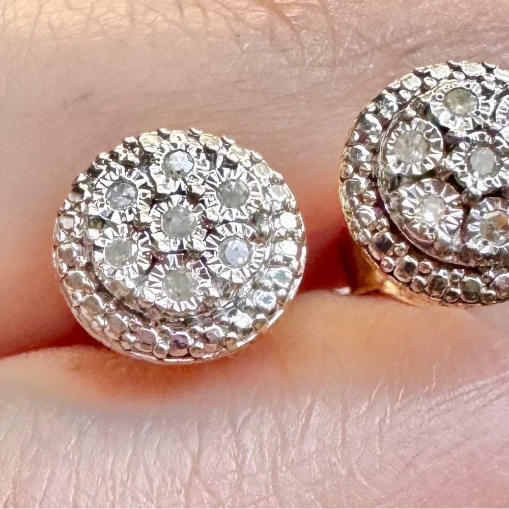 Authentic Effy Jewelry Two Tone Sterling silver & Gold Diamond Stud Earrings - Picture 4 of 8
